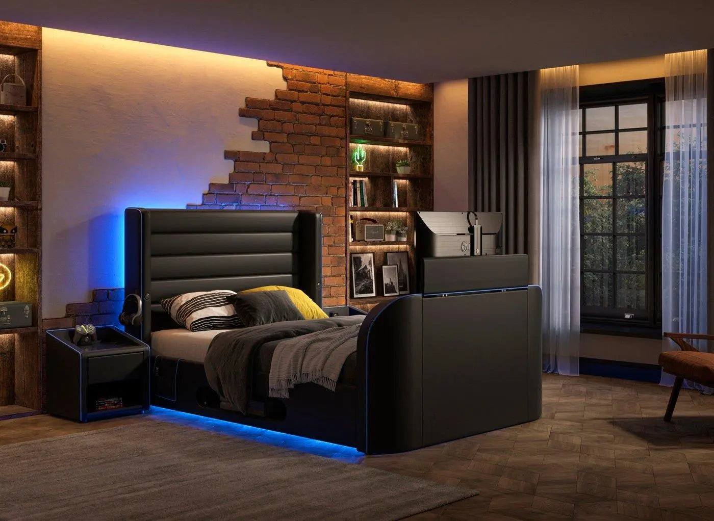 Drift Gaming Ottoman TV Bed Frame - Black Dreams