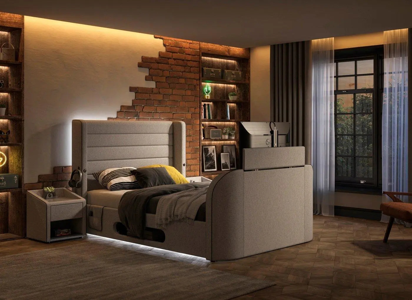 Drift Gaming Ottoman TV Bed Frame - Grey Dreams