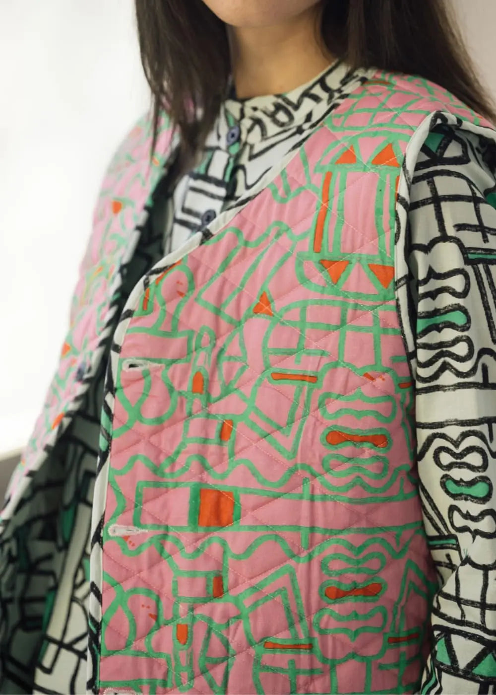 Driftstate Reversible Organic Cotton Quilted Gilet Wild Clouds