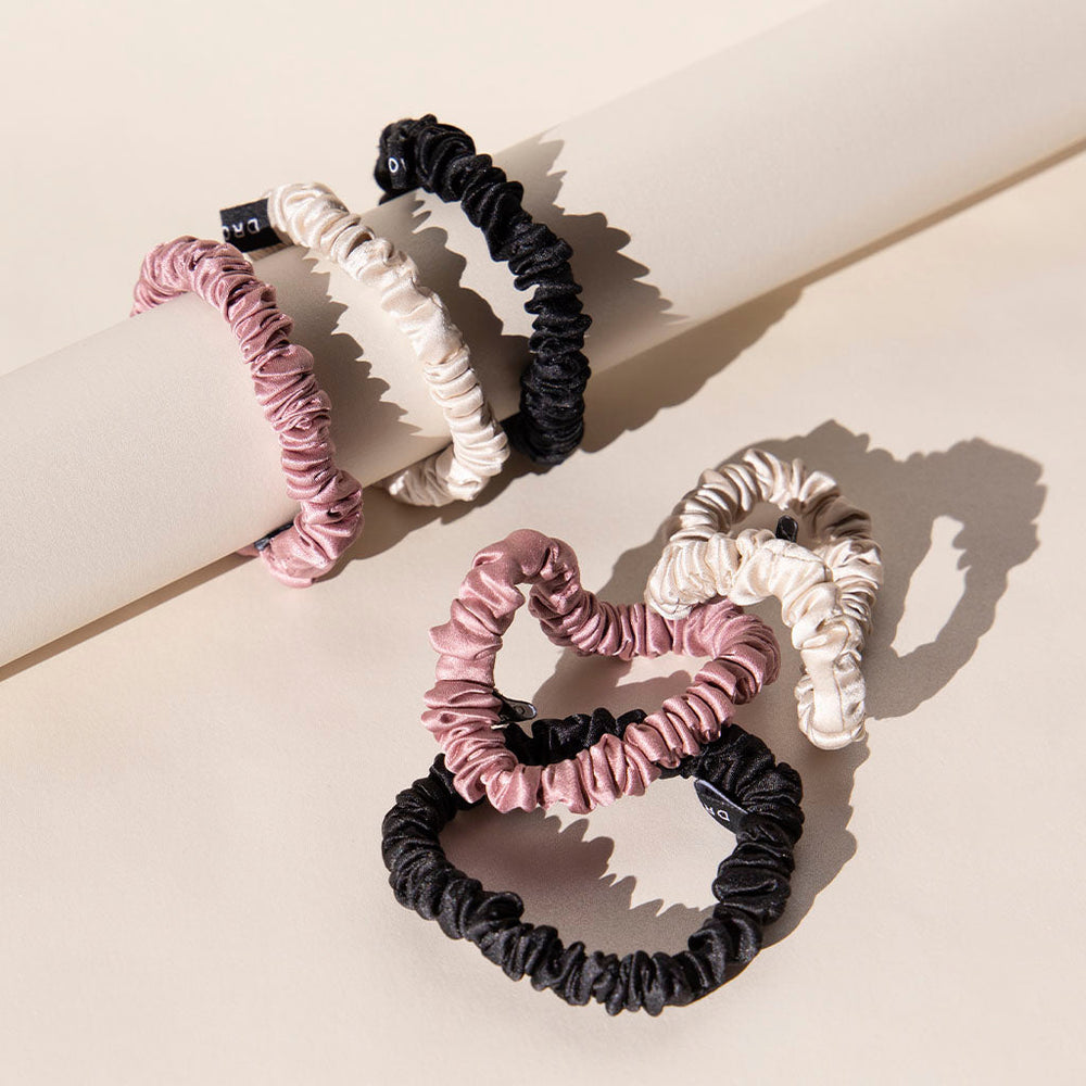 Skinny Scrunchie Set - Rose, Dusty, Black drowsysleepco