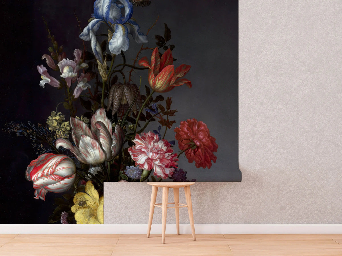 Dutch Dark Classic Floral Removable Wallpaper | Wall mural | Peel and Stick | Floral Wallpaper | Self Adhesive | Temporary mural ClickWalls
