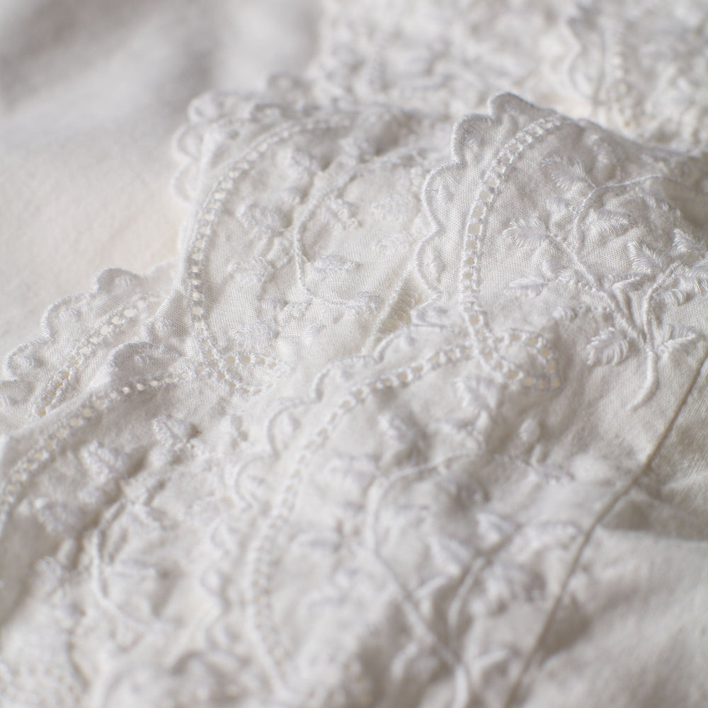 White Elsie Embroidered Cotton Linen Curtain (Single) The Secret Linen Store