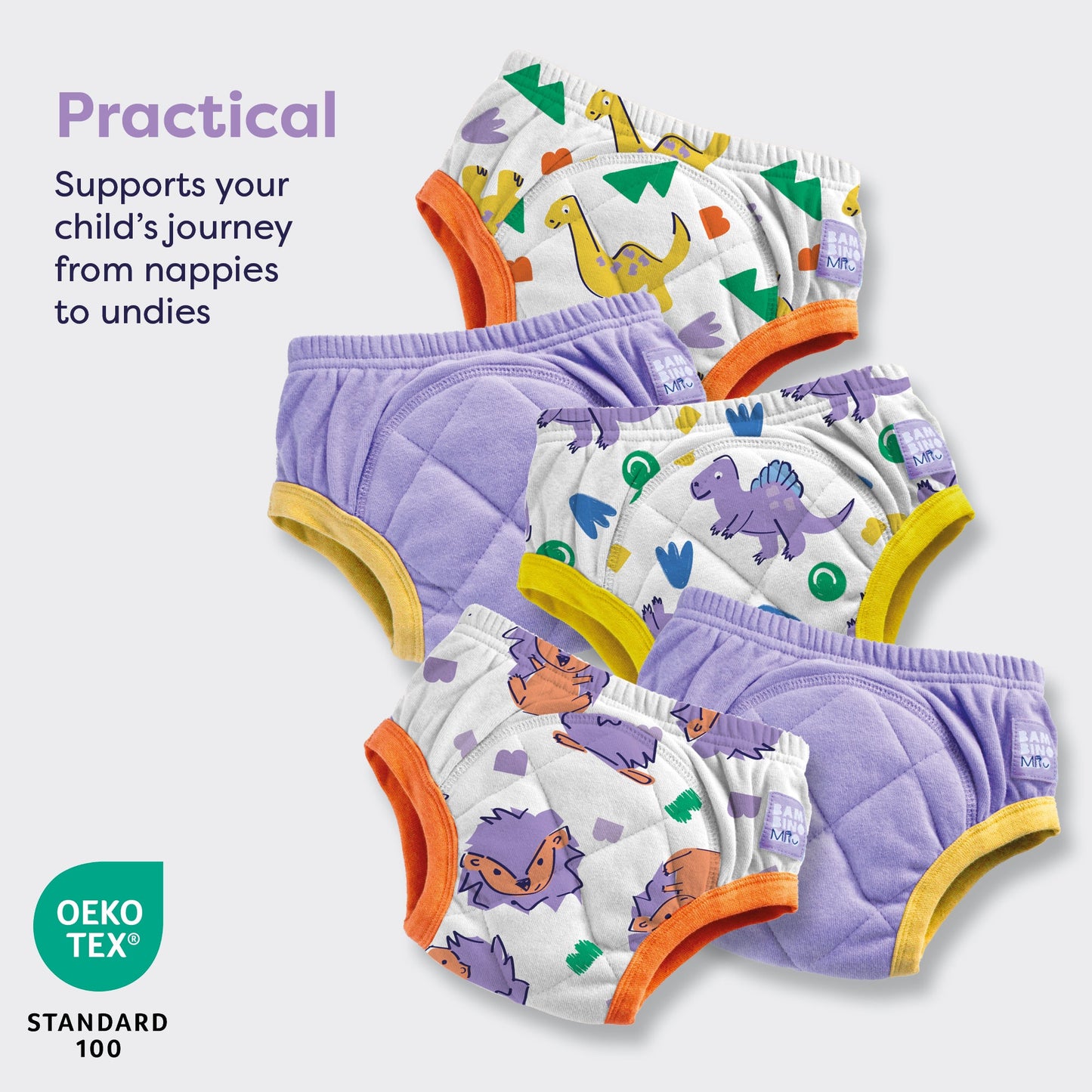 5 Pack Reusable Potty Training Pants in Mixed Grape - Enhanced Design Bambino Mio (UK)