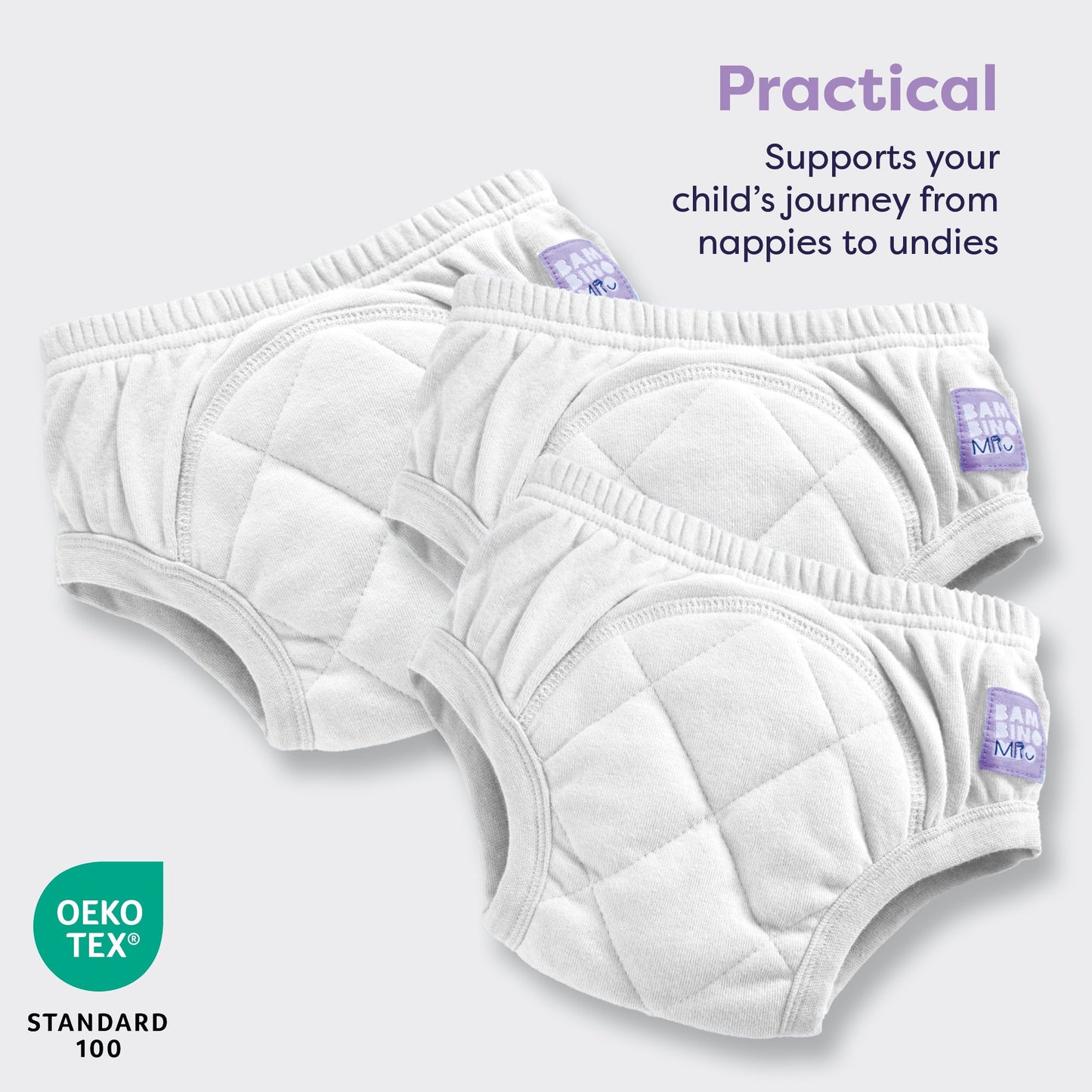 3 Pack Reusable Potty Training Pants in White  - Enhanced Design Bambino Mio (UK)