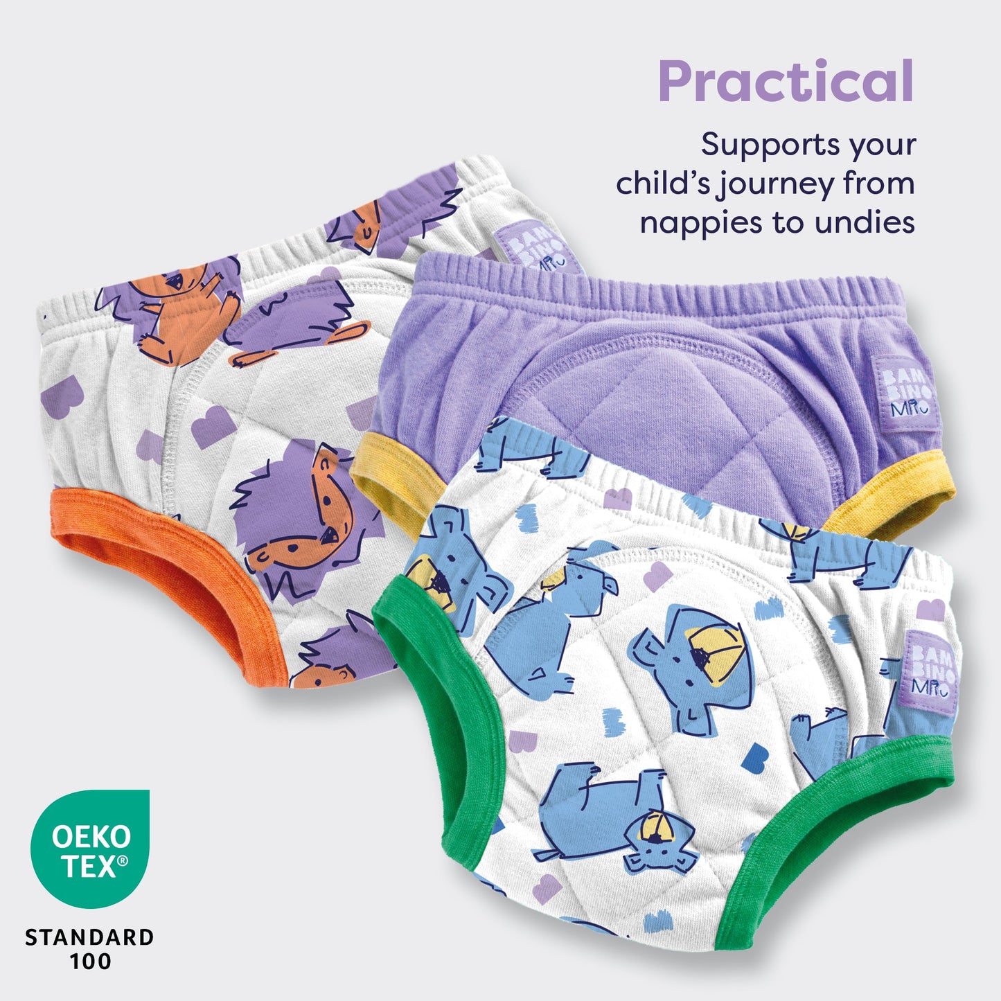 3 Pack Reusable Potty Training Pants in Bold Animals - Enhanced Design Bambino Mio (UK)