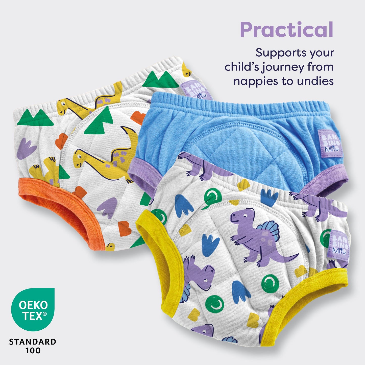 3 Pack Reusable Potty Training Pants in Brave Dinos - Enhanced Design Bambino Mio (UK)