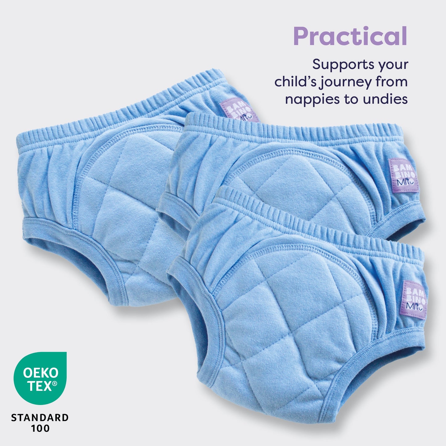 3 Pack Reusable Potty Training Pants in Light Blue - Enhanced Design Bambino Mio (UK)