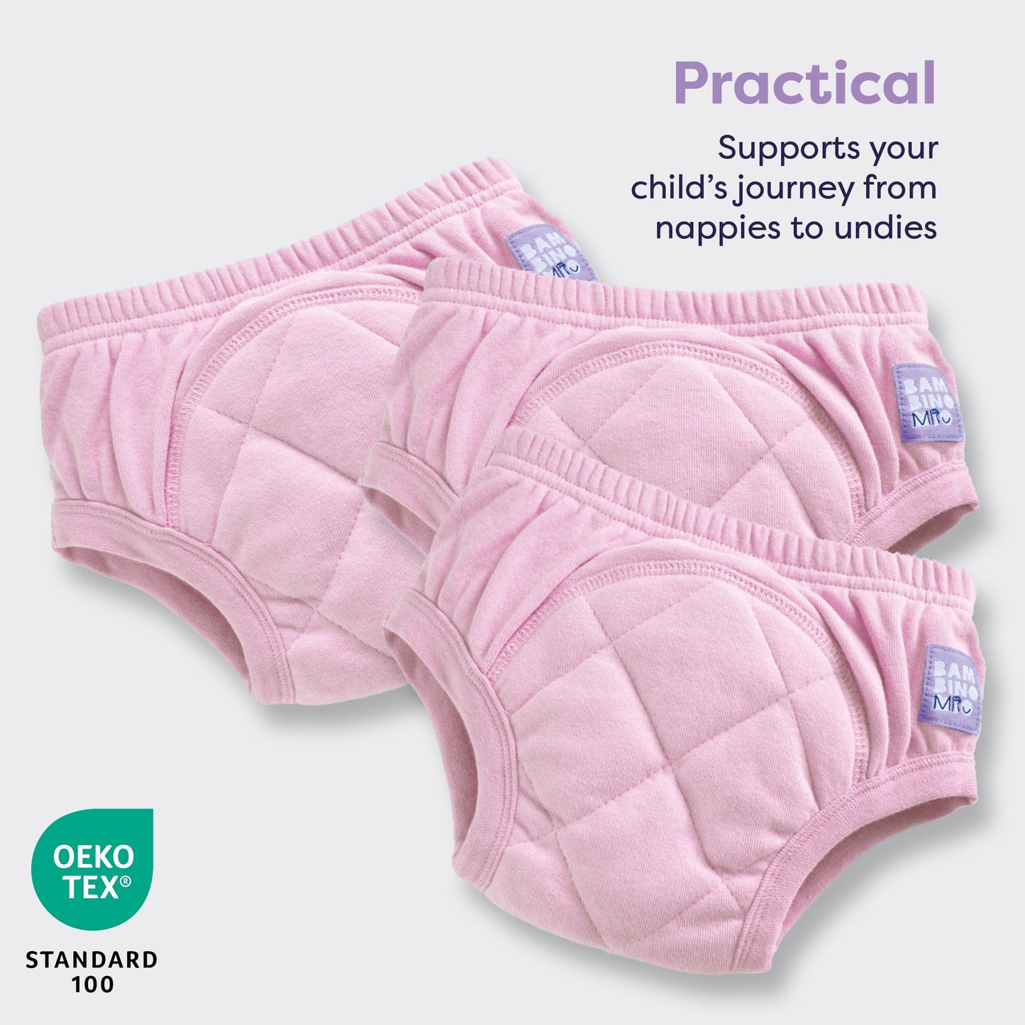 3 Pack Reusable Potty Training Pants in Light Pink - Enhanced Design Bambino Mio (UK)