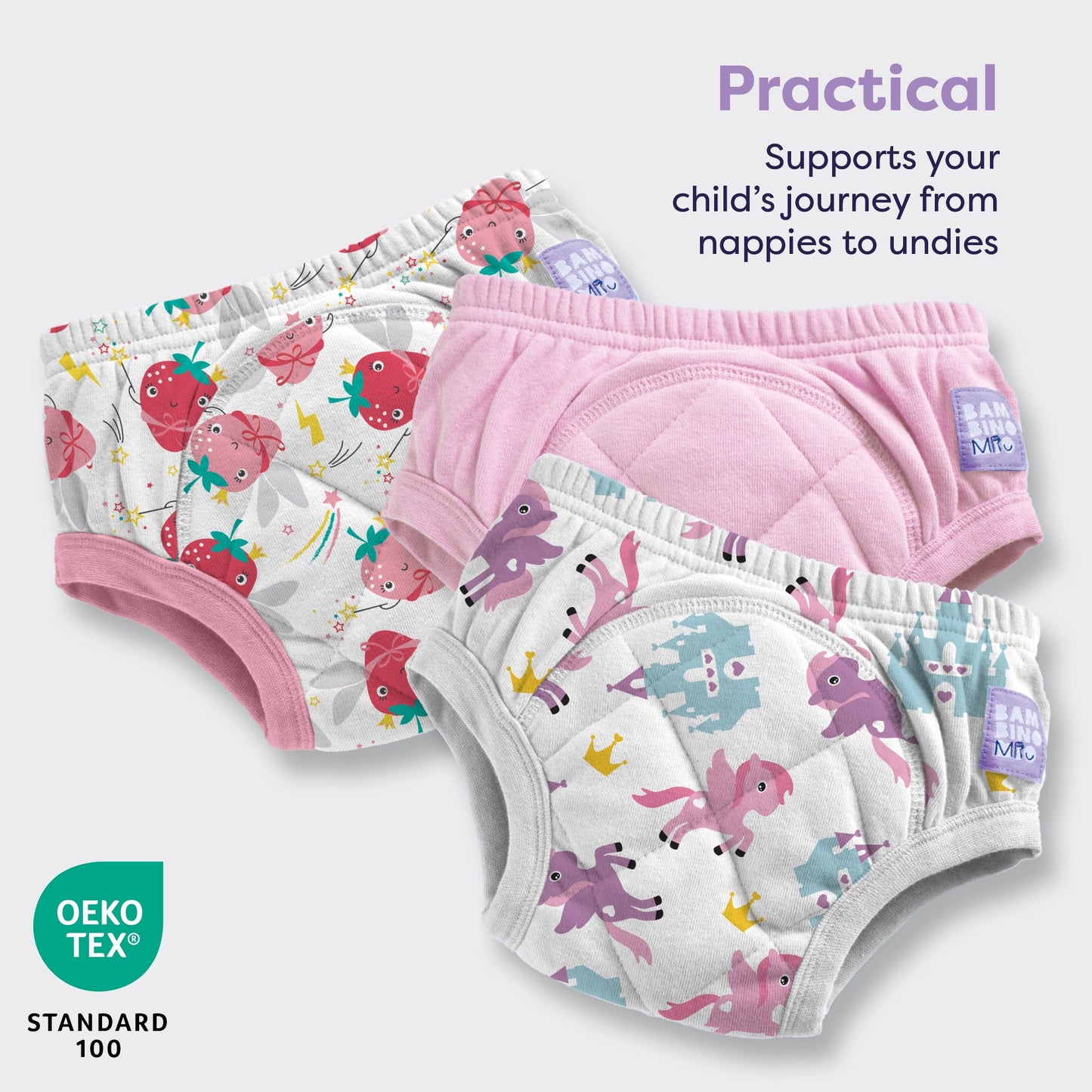 3 Pack Reusable Potty Training Pants in Combo Pink - Enhanced Design Bambino Mio (UK)