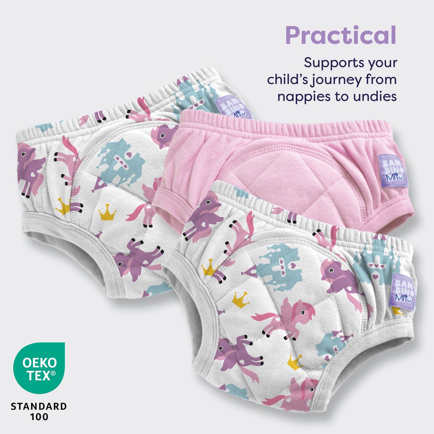 3 Pack Reusable Potty Training Pants in Pegasus Palace Pink - Enhanced Design Bambino Mio (UK)