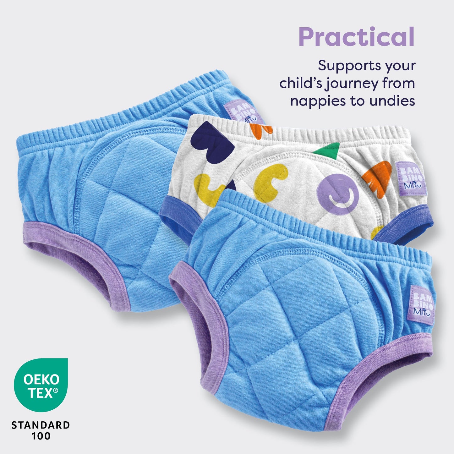 3 Pack Reusable Potty Training Pants in Pop Blue - Enhanced Design Bambino Mio (UK)