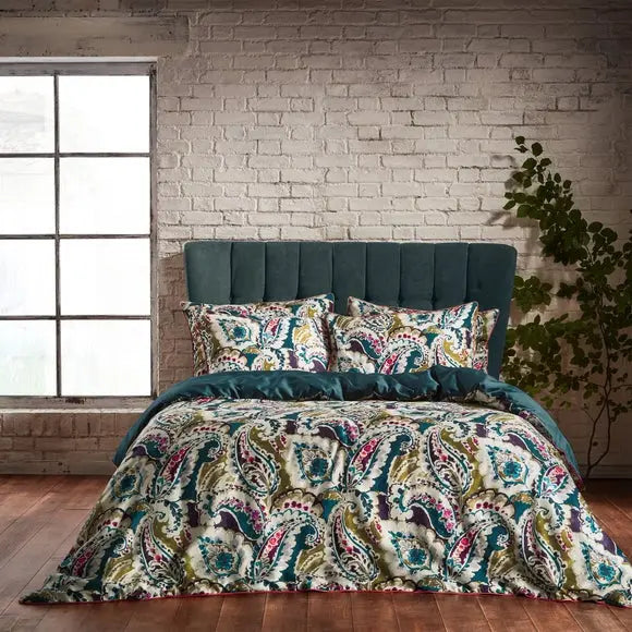 EW by Edinburgh Weavers Aretha Paisley Teal 100% Cotton Sateen Duvet Cover & Pillowcase Set Dunelm