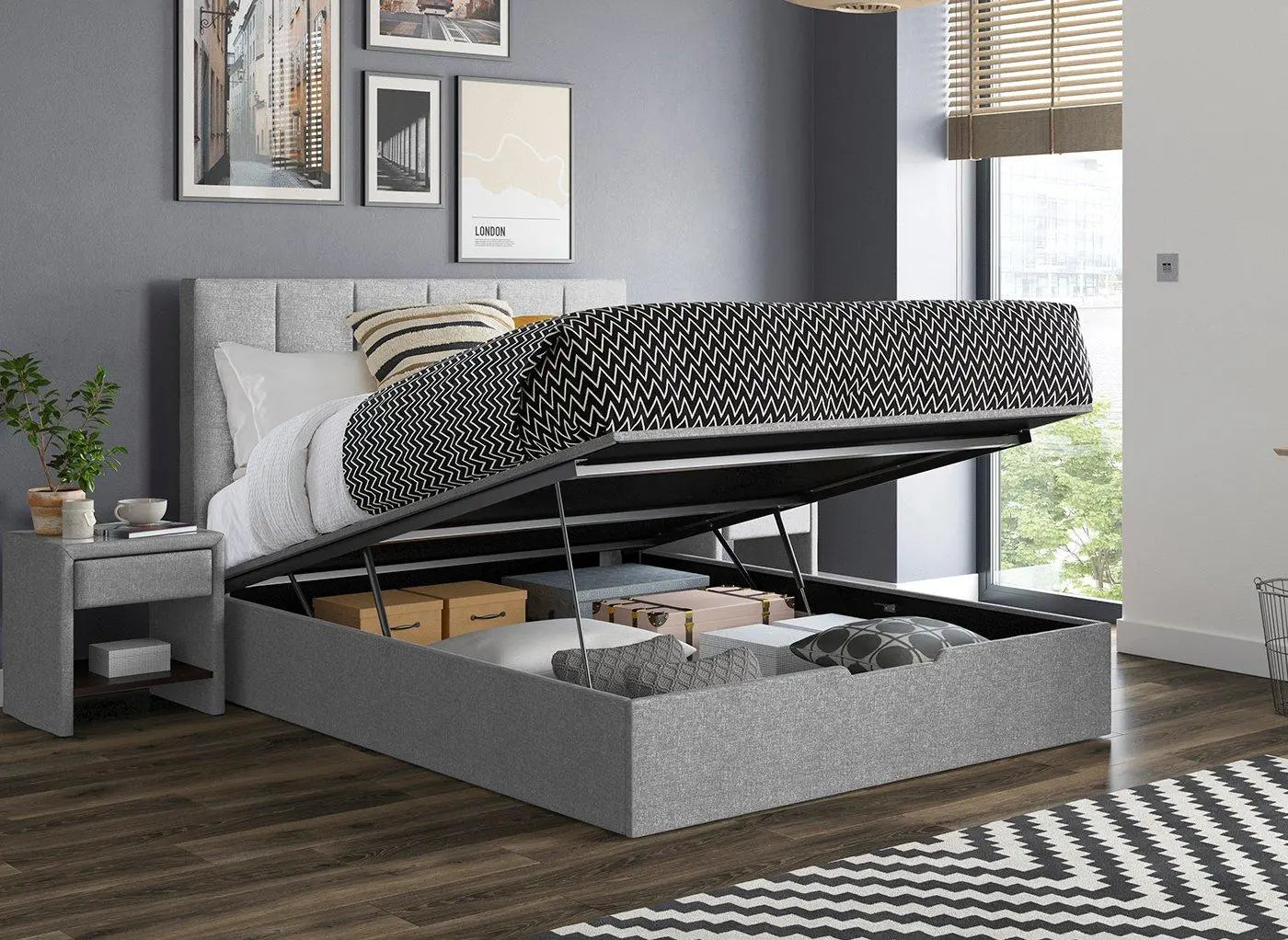 Ealing Upholstered Ottoman Bed Frame - Silver Dreams