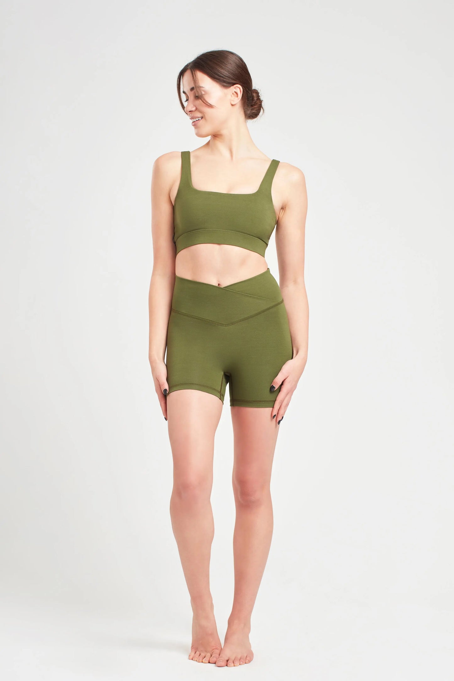 Earth Khaki Wrap Biker Shorts Sōma Sportswear