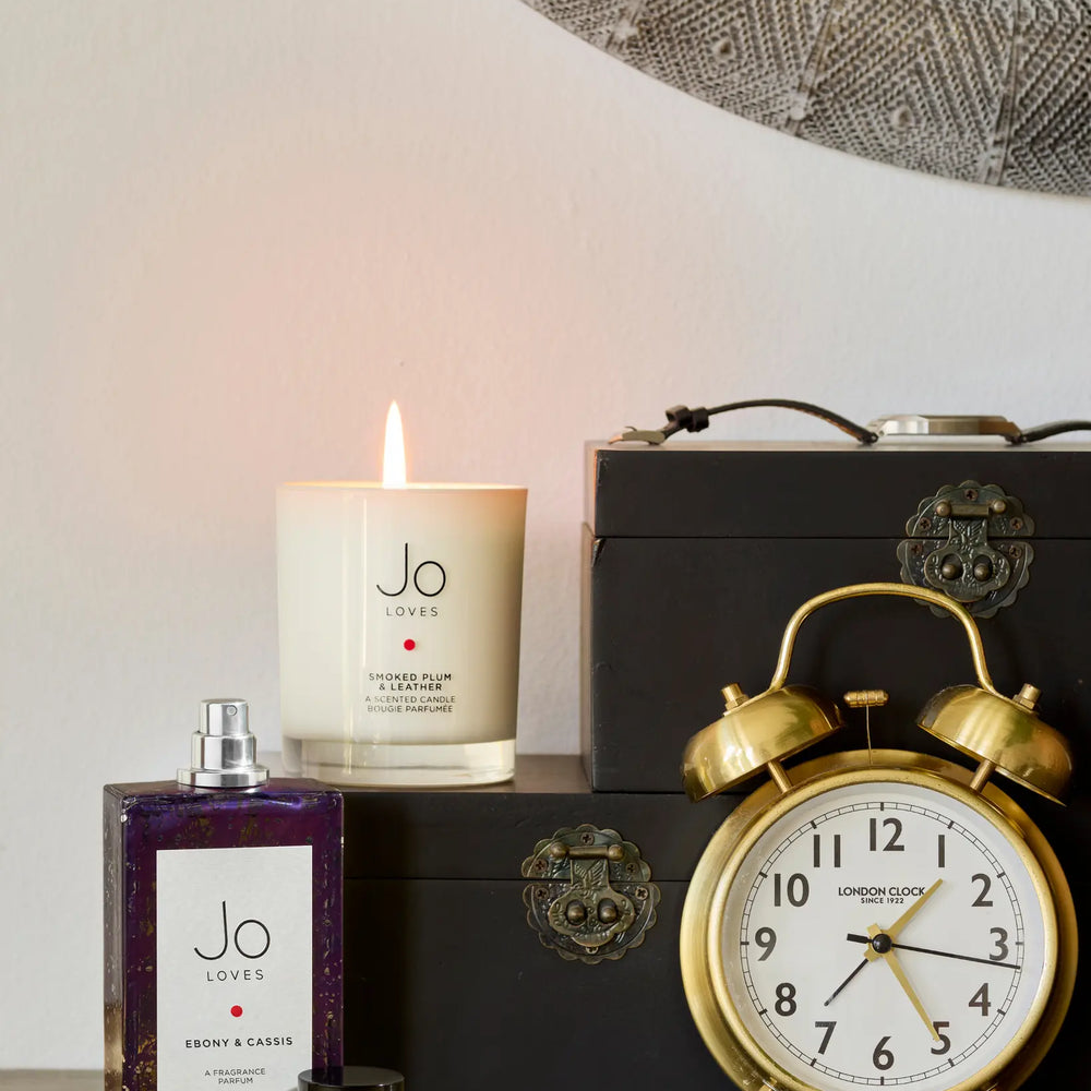 Ebony & Cassis A Fragrance and Smoked Plum & Leather A Home Candle Set Jo Loves