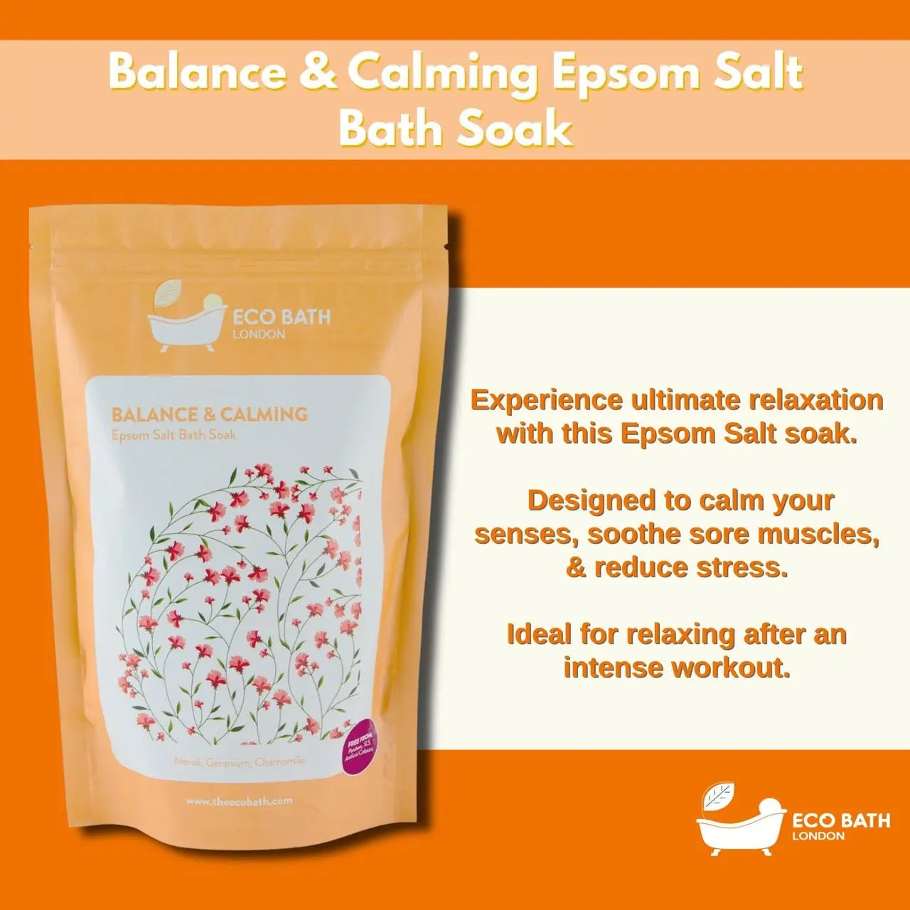 Eco Bath London Balance and Calming Epsom Salt Bath Soak - Pouch | 500g & 1000g Eco Bath London