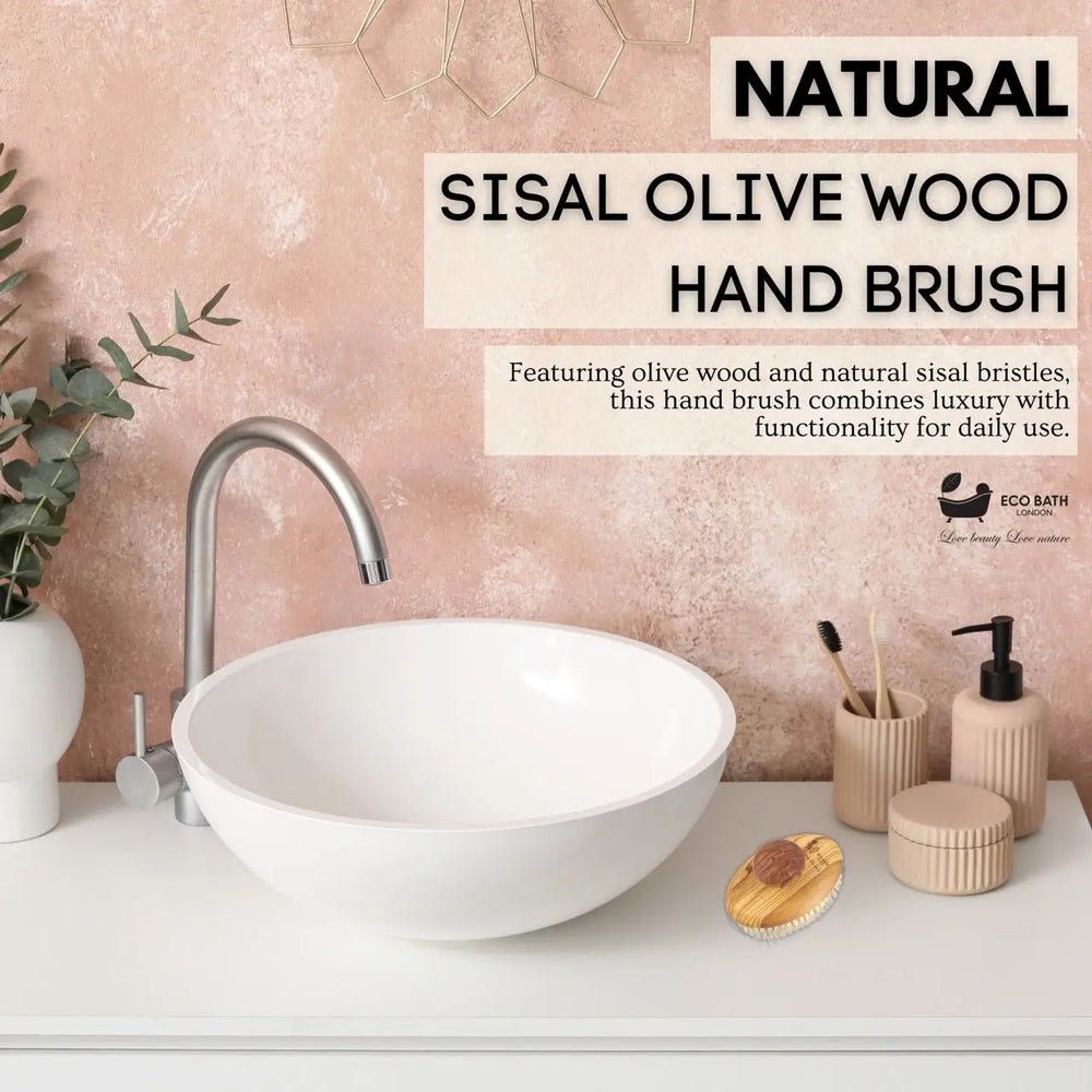 Eco Bath London Natural Sisal Olive Wood Hand Brush - Premium Olive Wood Sisal Hand Brush Eco Bath London