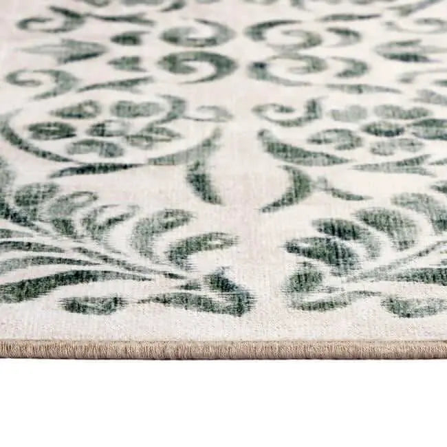 Eco-Washable Beige and Green Rug Floral Design The Rugs