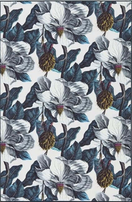 Eco-Washable Blue Rug Floral Design The Rugs