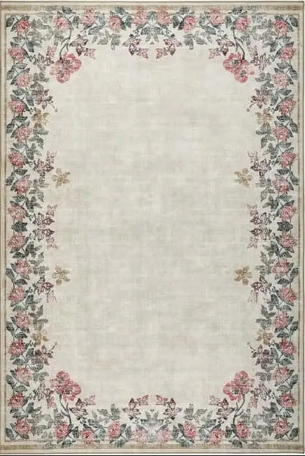 Eco-Washable Cream Rug Flower Design The Rugs