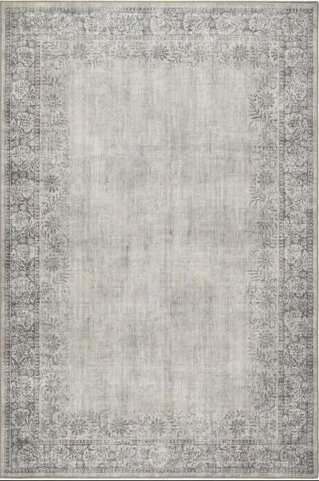 Eco-Washable Grey Rug Bordered Design The Rugs