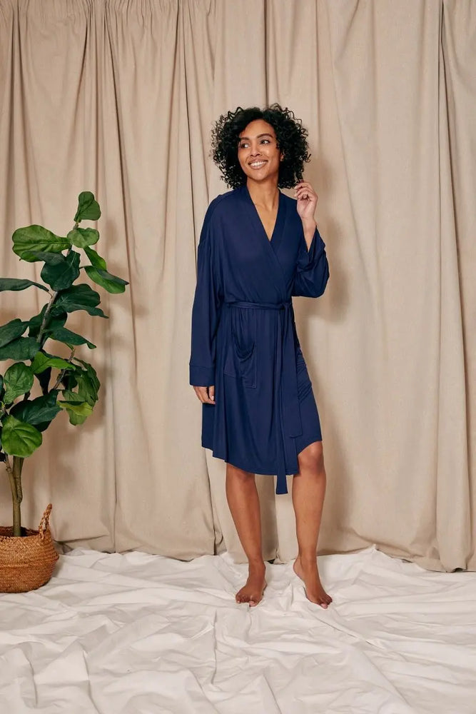 EcoVero Ribbed Robe in Midnight Pretty You London