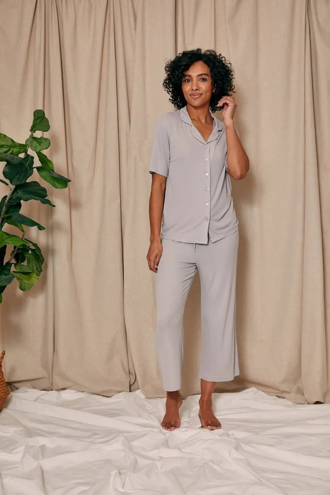 EcoVero Ribbed Shirt Capri Set in Grey Pretty You London