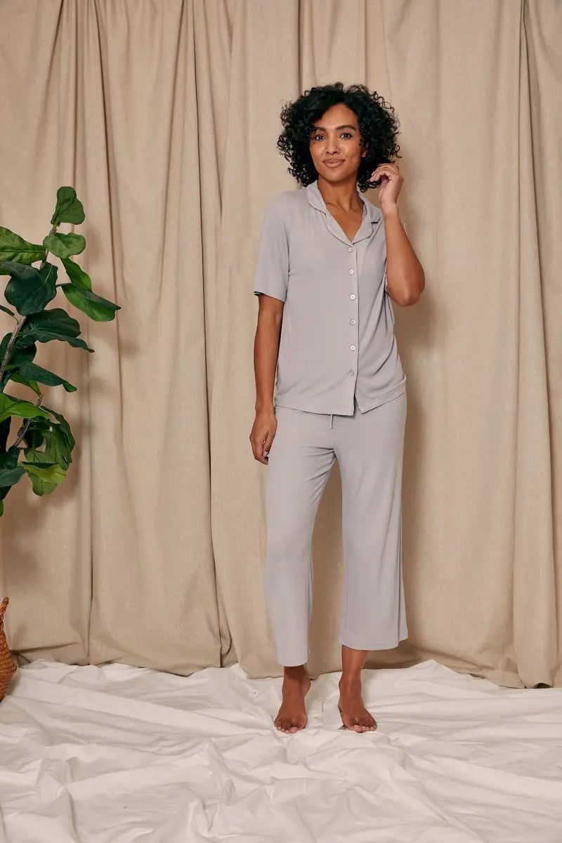 EcoVero Ribbed Shirt Capri Set in Grey Pretty You London