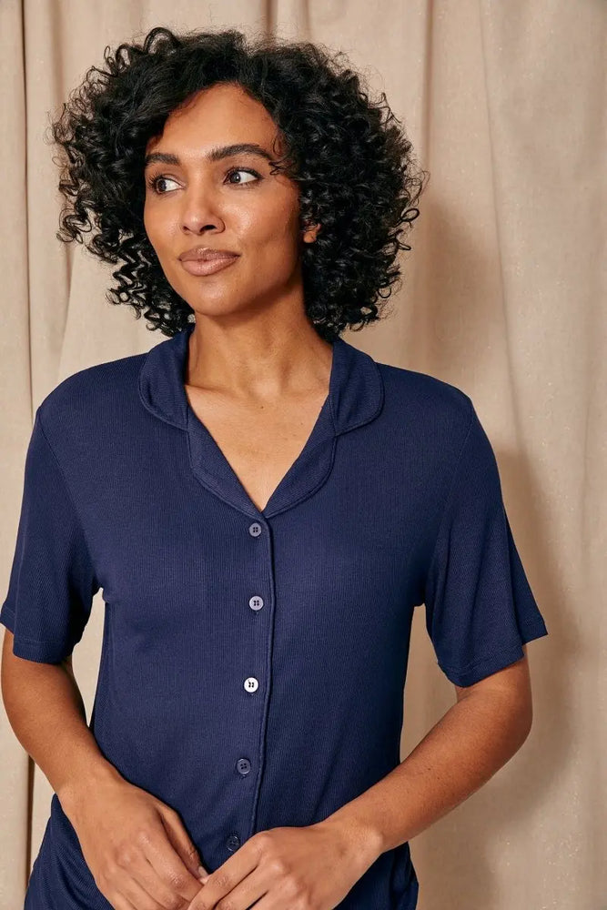 EcoVero Ribbed Shirt Capri Set in Midnight Pretty You London