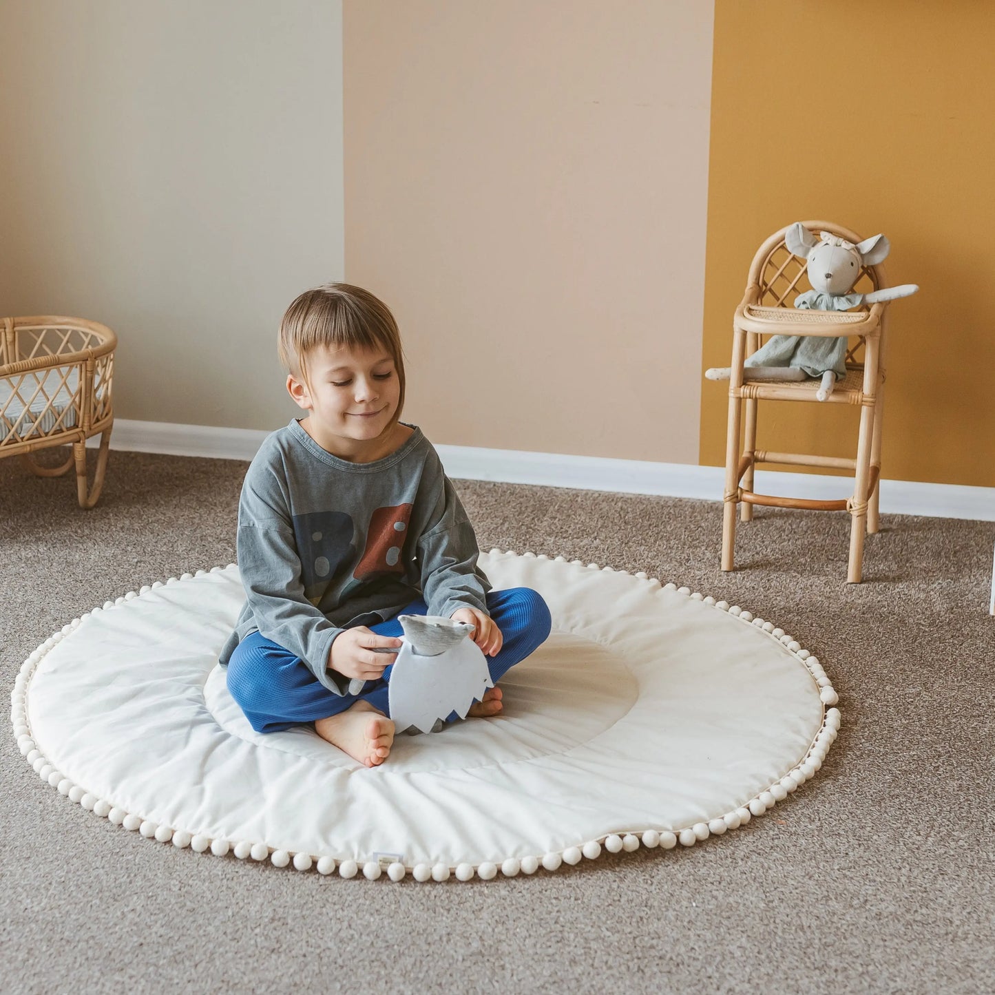 Ecru Kids Playmat with Pompom Border MINICAMP