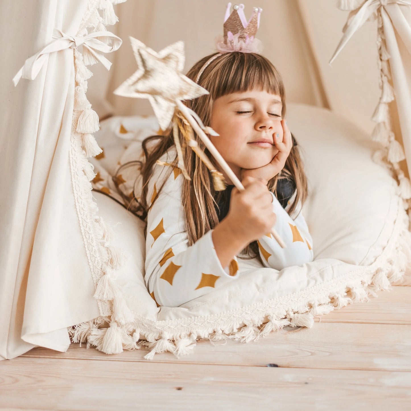 Ecru Large Floor Cushion with Tassels MINICAMP