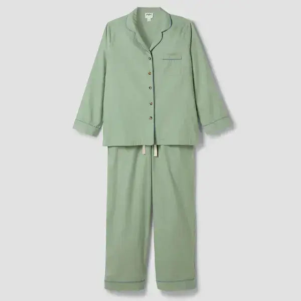 White Linen Blend Women's Pyjama Trouser Set Piglet