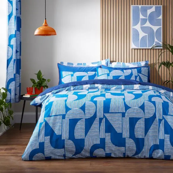 Elements Ezra Blue Cotton Duvet Cover and Pillowcase Set Dunelm