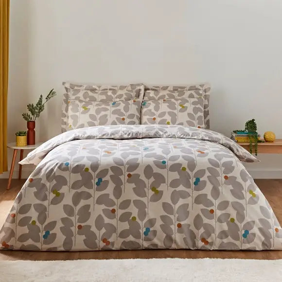 Elements Modern Leaf Natural Duvet Cover and Pillowcase Set Dunelm