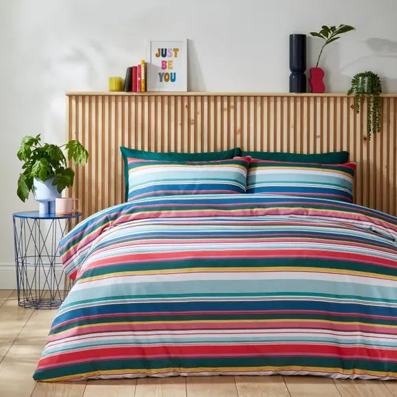 Elements Riley Stripe 100% Cotton Duvet Cover & Pillowcase Set Dunelm