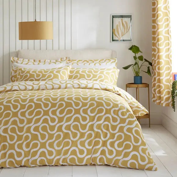 Elements Wigley Ochre Cotton Duvet Cover and Pillowcase Set Dunelm