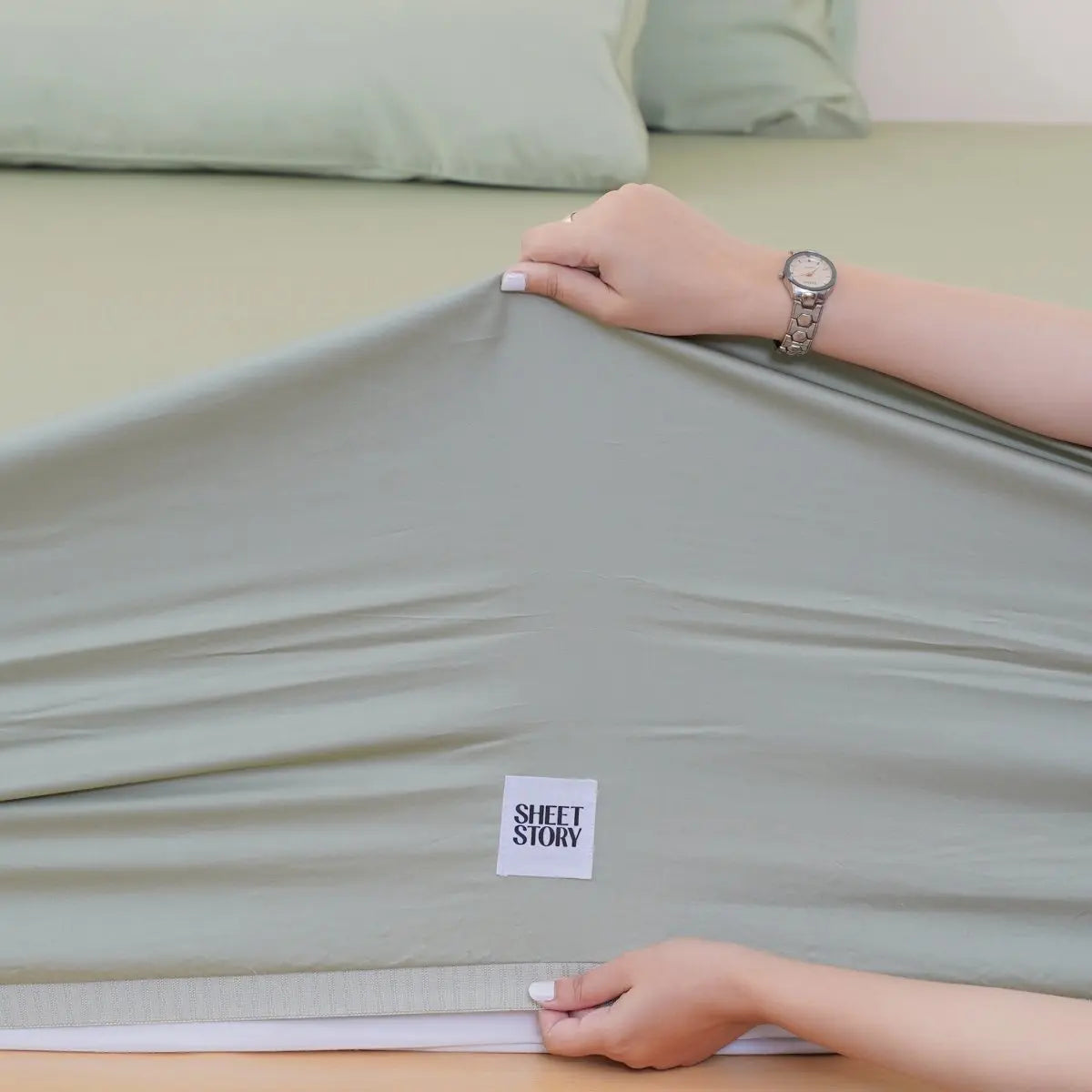 Ella Cotton - Sage Green Fitted Sheet SHEET STORY