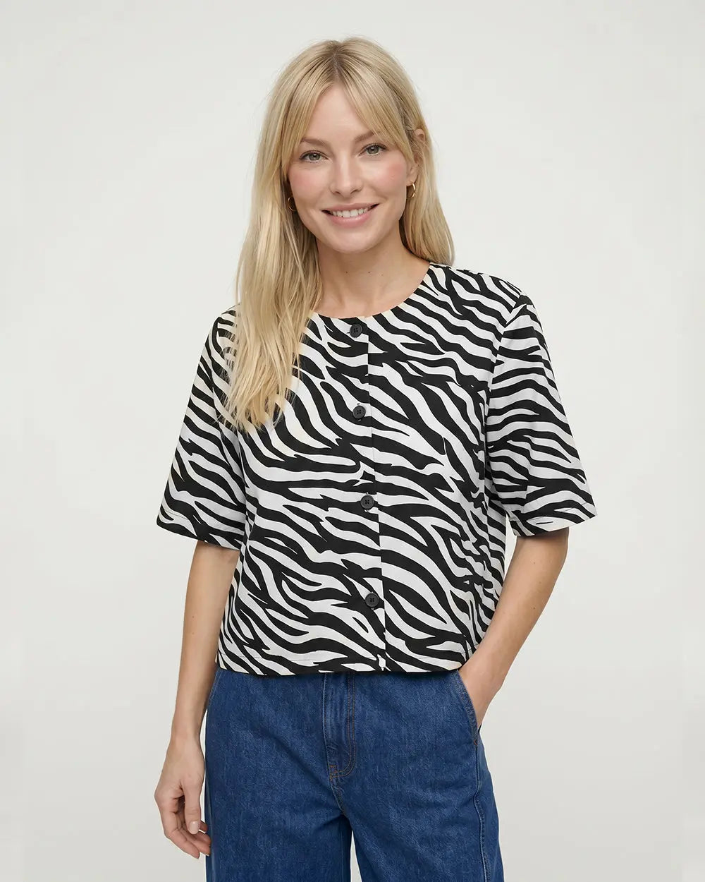 Elle Cream Tiger Print Button Front Top Turtledove London