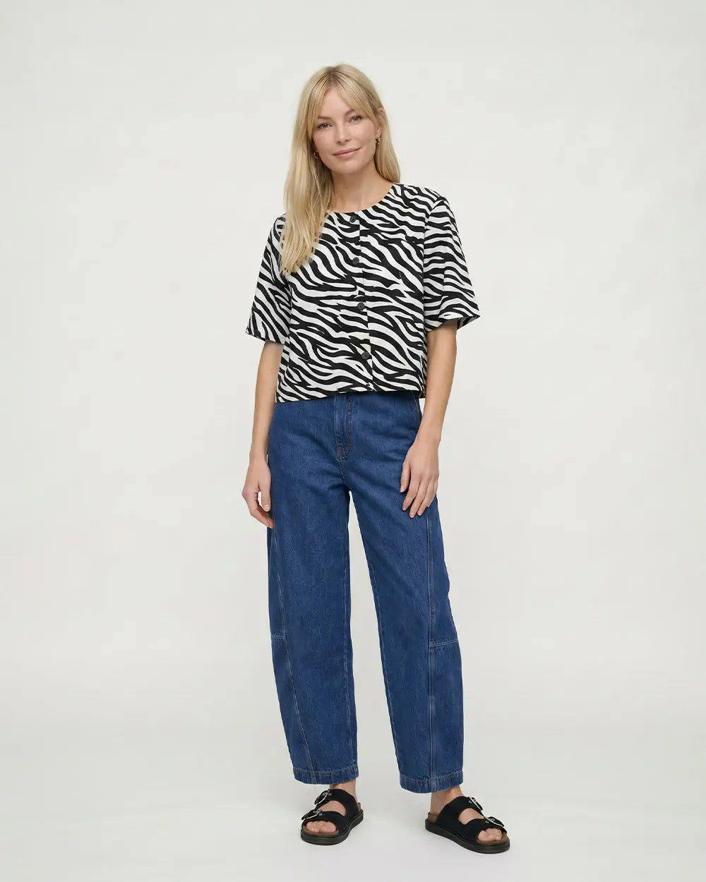 Elle Cream Tiger Print Button Front Top Turtledove London