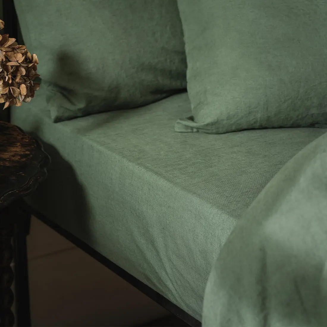 Elm Green Cotton Linen Blend Fitted Sheet Piglet