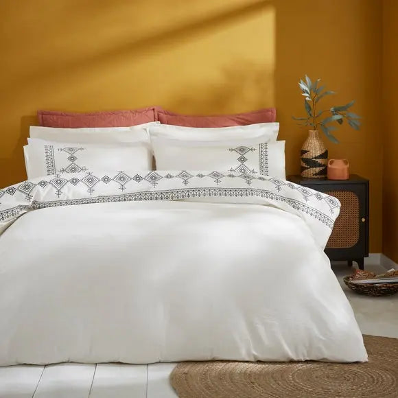 Embroidered Inca 100% Cotton Duvet Cover and Pillowcase Set Dunelm