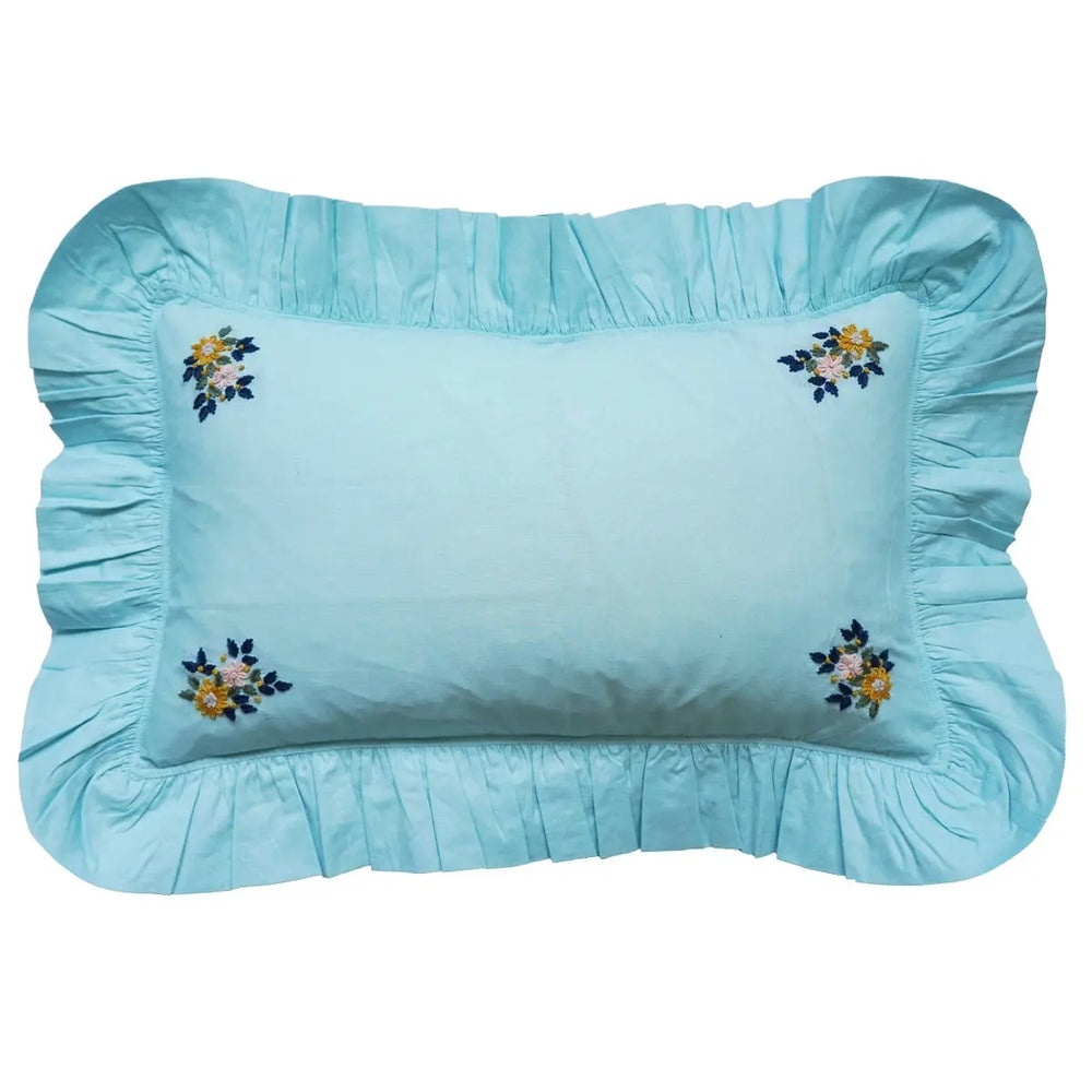 Embroidered Ruffle Oblong Cushion Made With Linen Liberty Fabric SEA SPRAY Coco & Wolf