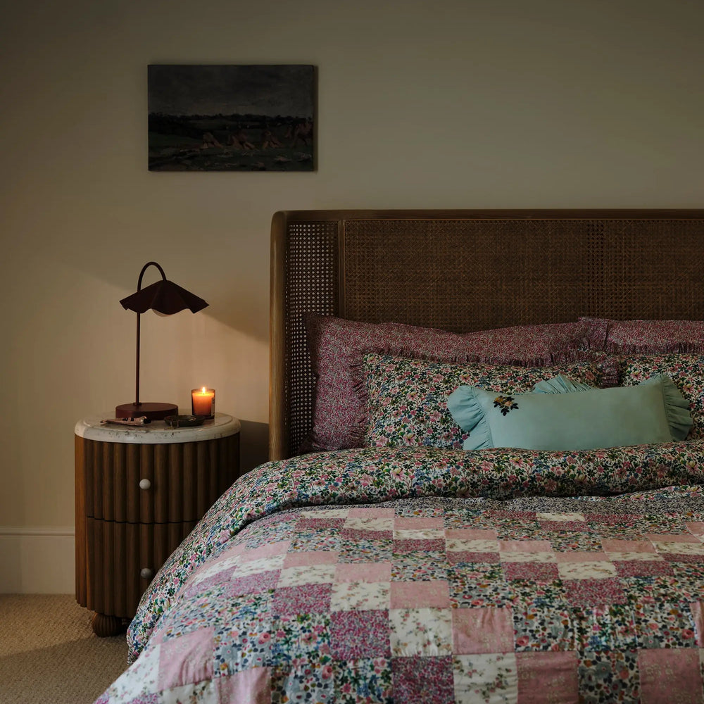 Embroidered Ruffle Oblong Cushion Made With Linen Liberty Fabric SEA SPRAY Coco & Wolf