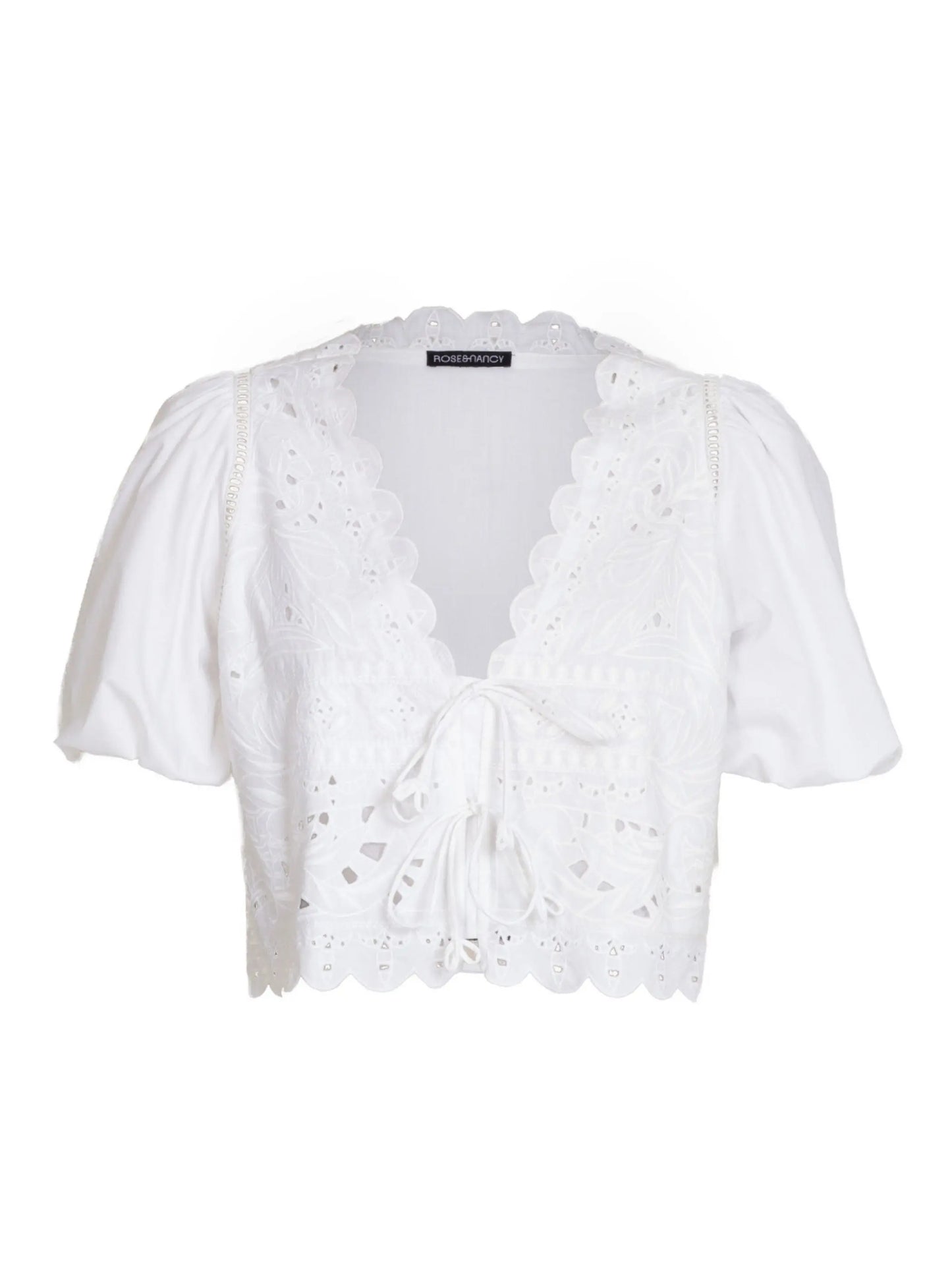 Emilie Embroidered White Tie Front Top  Rose & Nancy