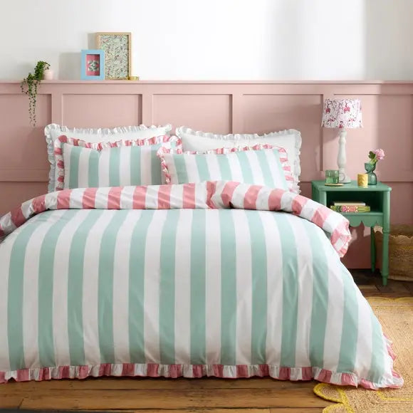 Emmy Frilled Stripe 100% Cotton Duvet Cover and Pillowcase Set Dunelm