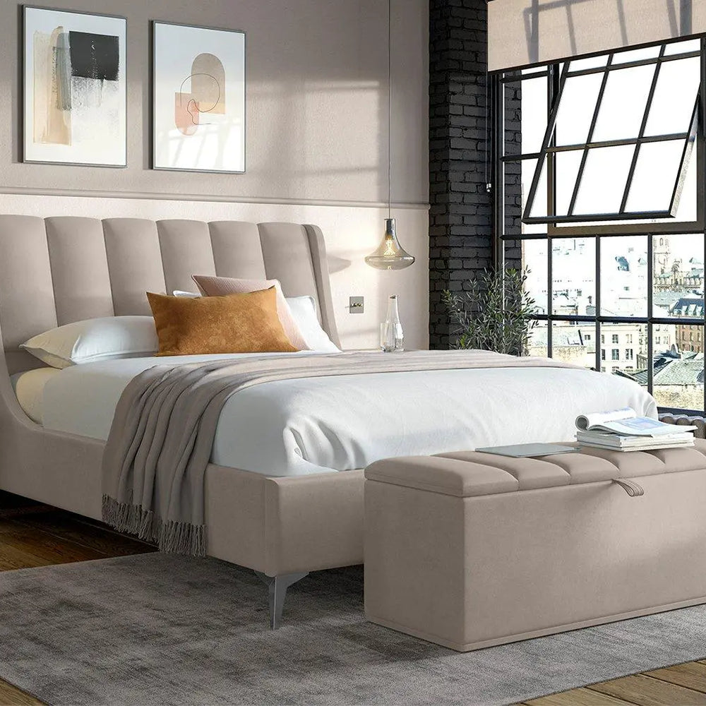 Enzo Upholstered Ottoman Bed Frame - Beige Dreams