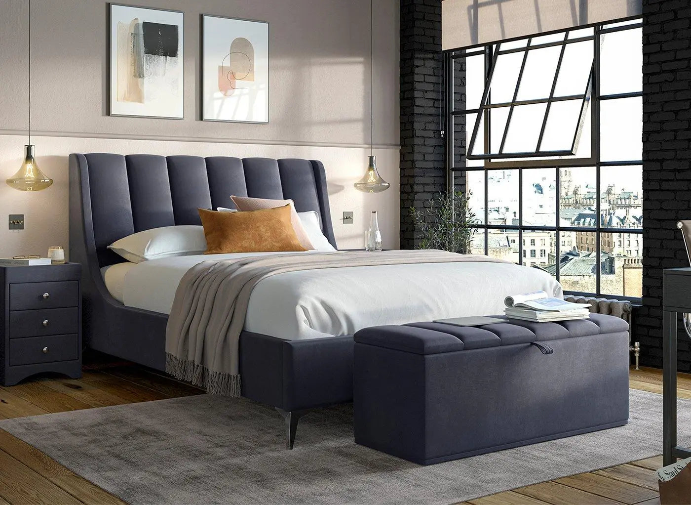 Enzo Upholstered Ottoman Bed Frame - Blue Dreams