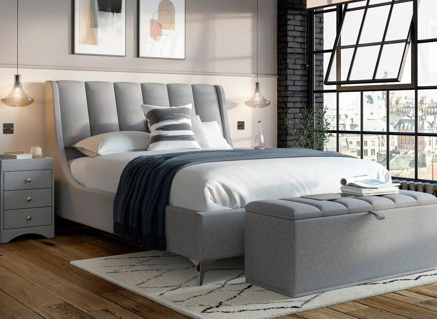Enzo Upholstered Ottoman Bed Frame - Grey Dreams