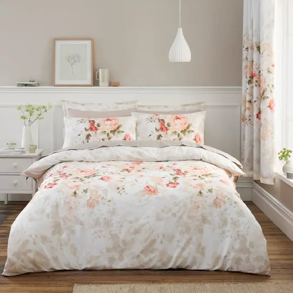 Evelyn Rose Coral Duvet Cover and Pillowcase Set Dunelm