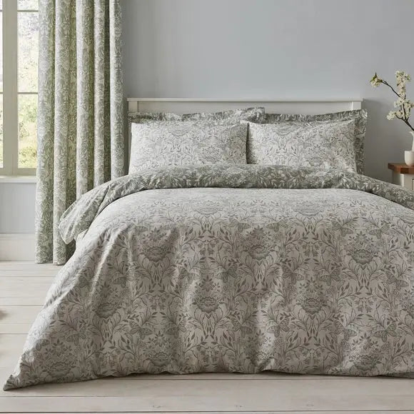 Evesham 100% Cotton Green Duvet Cover and Pillowcase Set Dunelm